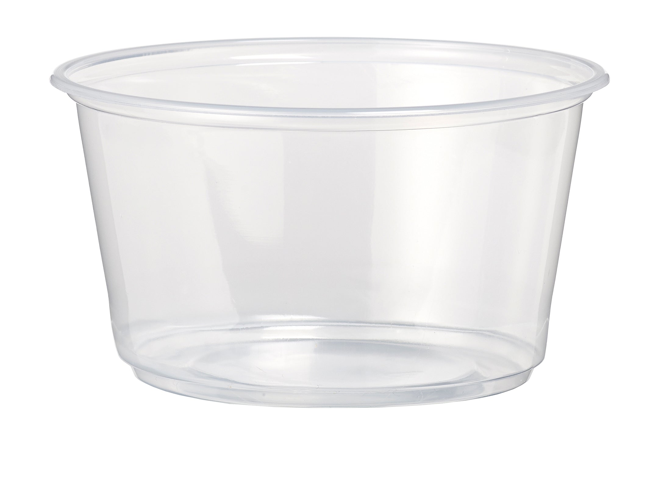 A clear plastic cup without any markings or contents.