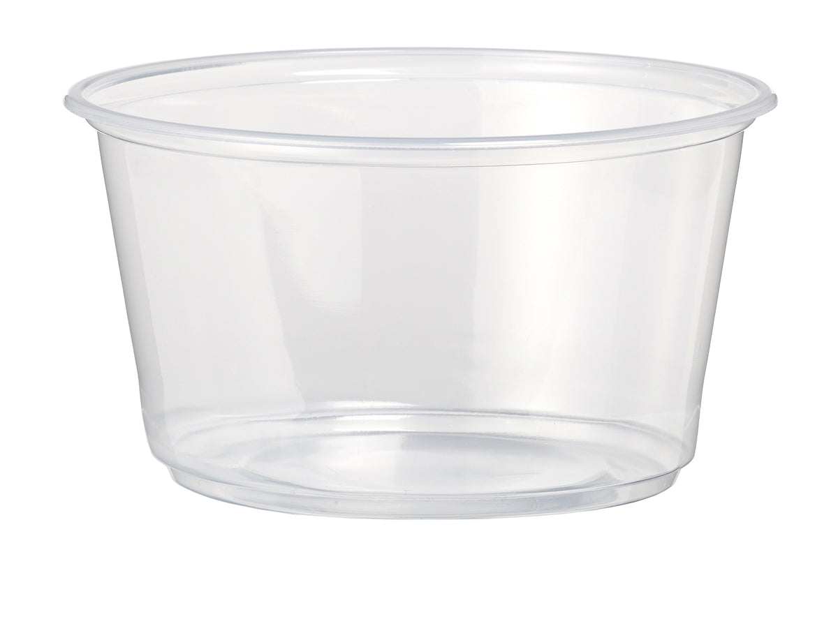 A clear plastic cup without any markings or contents.