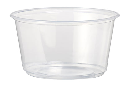 A clear plastic cup without any markings or contents.