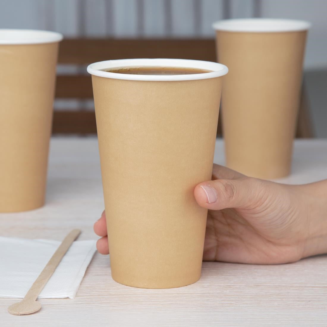 Fiesta Recyclable Single Wall Takeaway Coffee Cups Kraft 455ml / 16oz (1000 Pack)