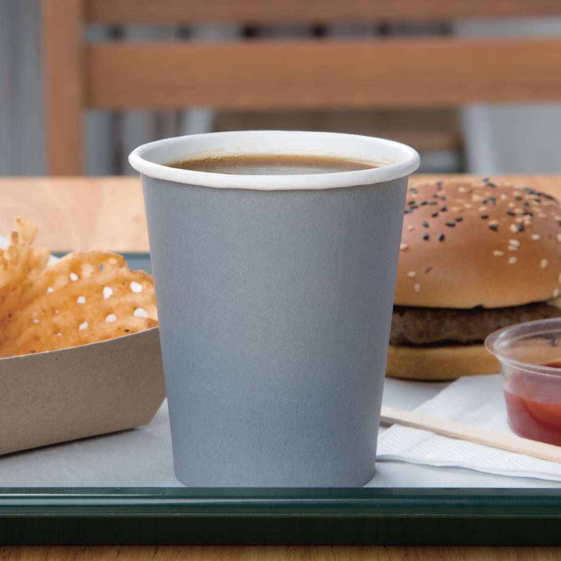 Fiesta Recyclable Coffee Cups Single Wall Charcoal 225ml / 8oz (1000 Pack)