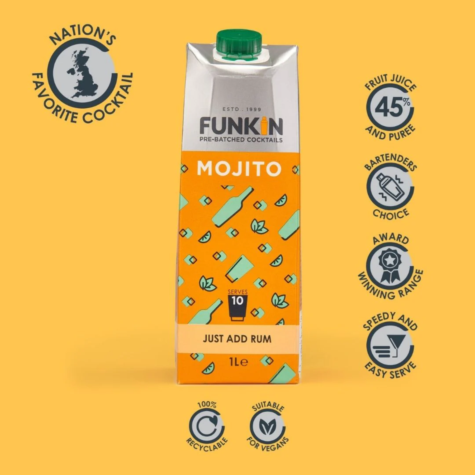 Funkin Pre-Batched Cocktails Mojito Mixer 1L