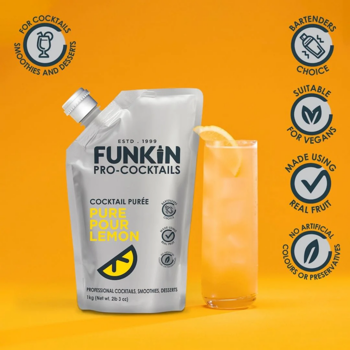 Funkin Pro-Cocktails Pure Pour Lemon Cocktail Purée 1kg BB 03.26