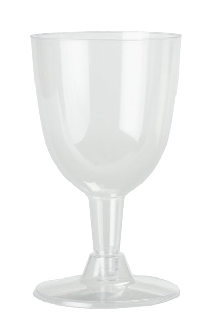 A clear plastic wine glass.