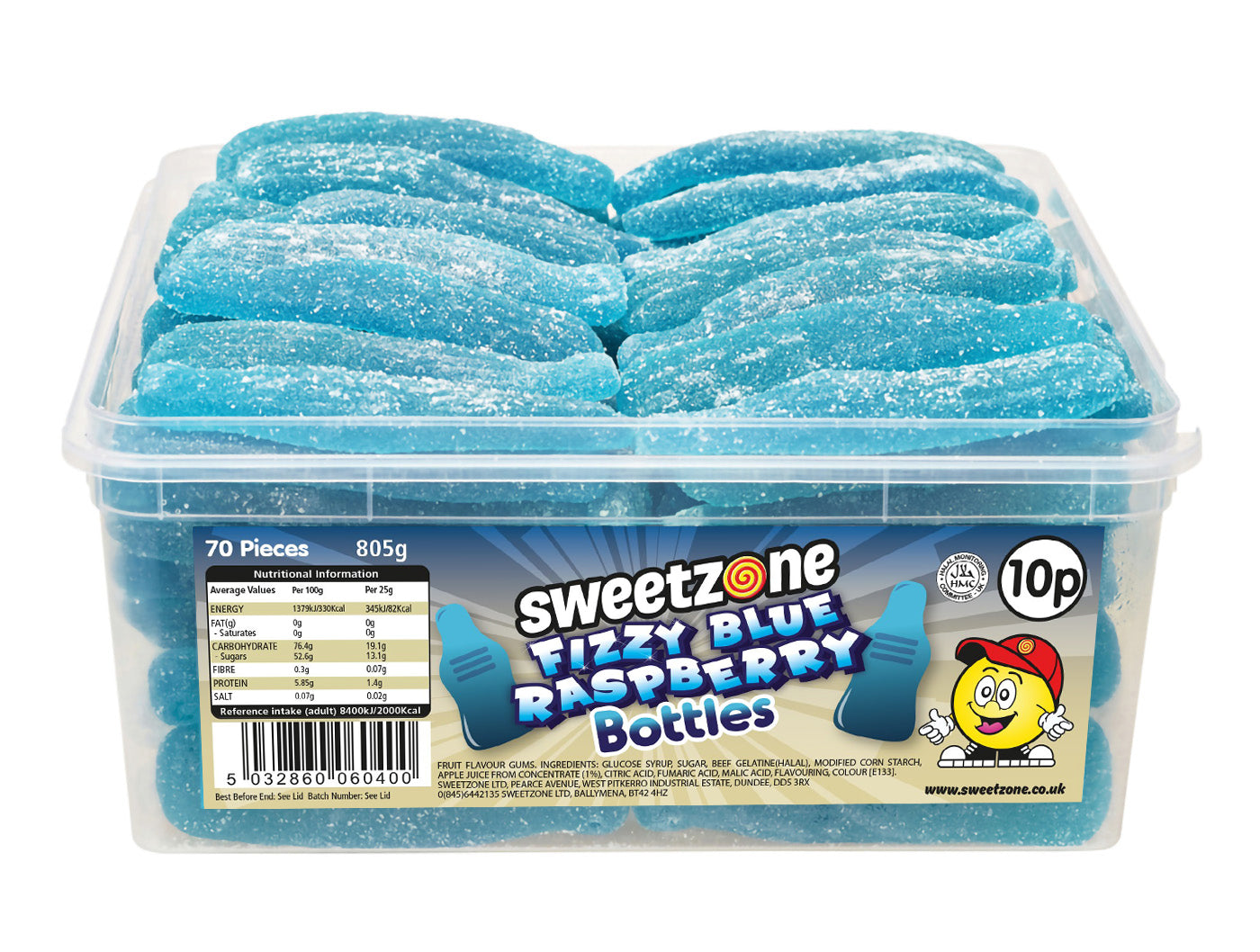 Giant Fizzy Blue Raspberry Bottles 10p 805g Tub