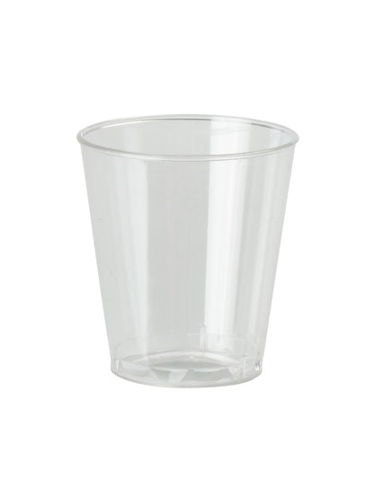 A clear disposable shot glass.