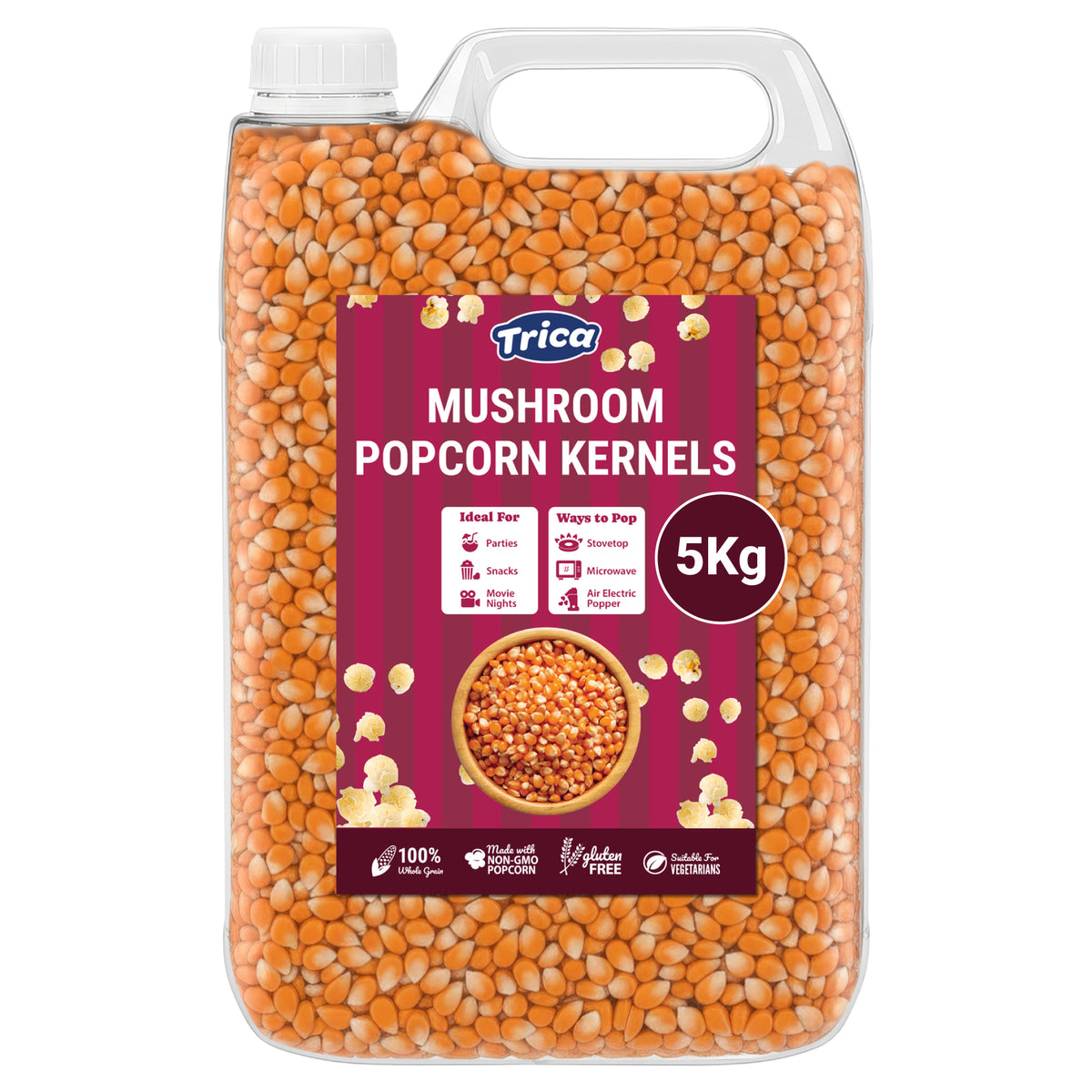 Trica Mushroom Popcorn Kernels 5kg container.