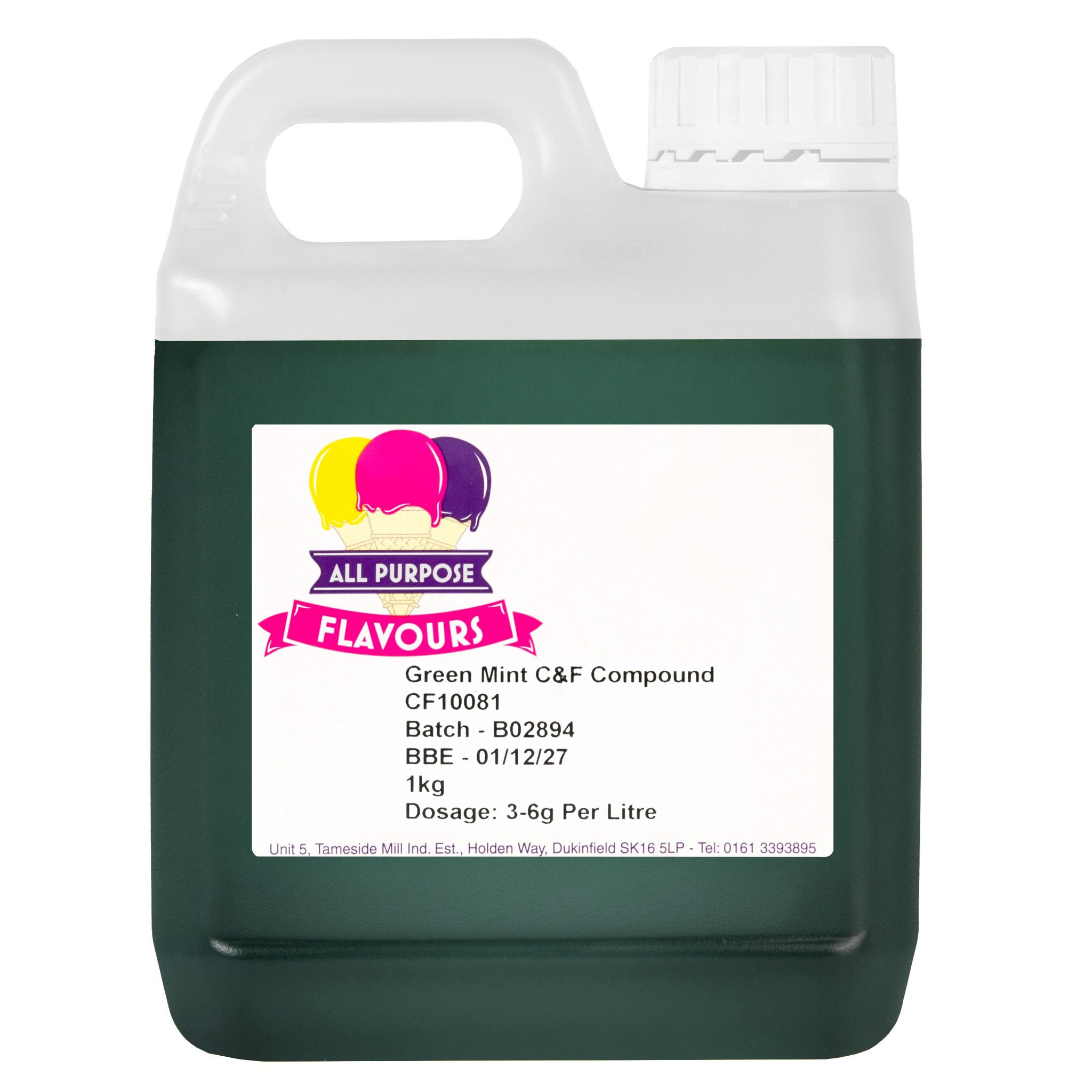 All Purpose Flavours Mint Colour & Flavour Compound 1kg tub – concentrated mint essence and colouring for baking, desserts, and confectionery