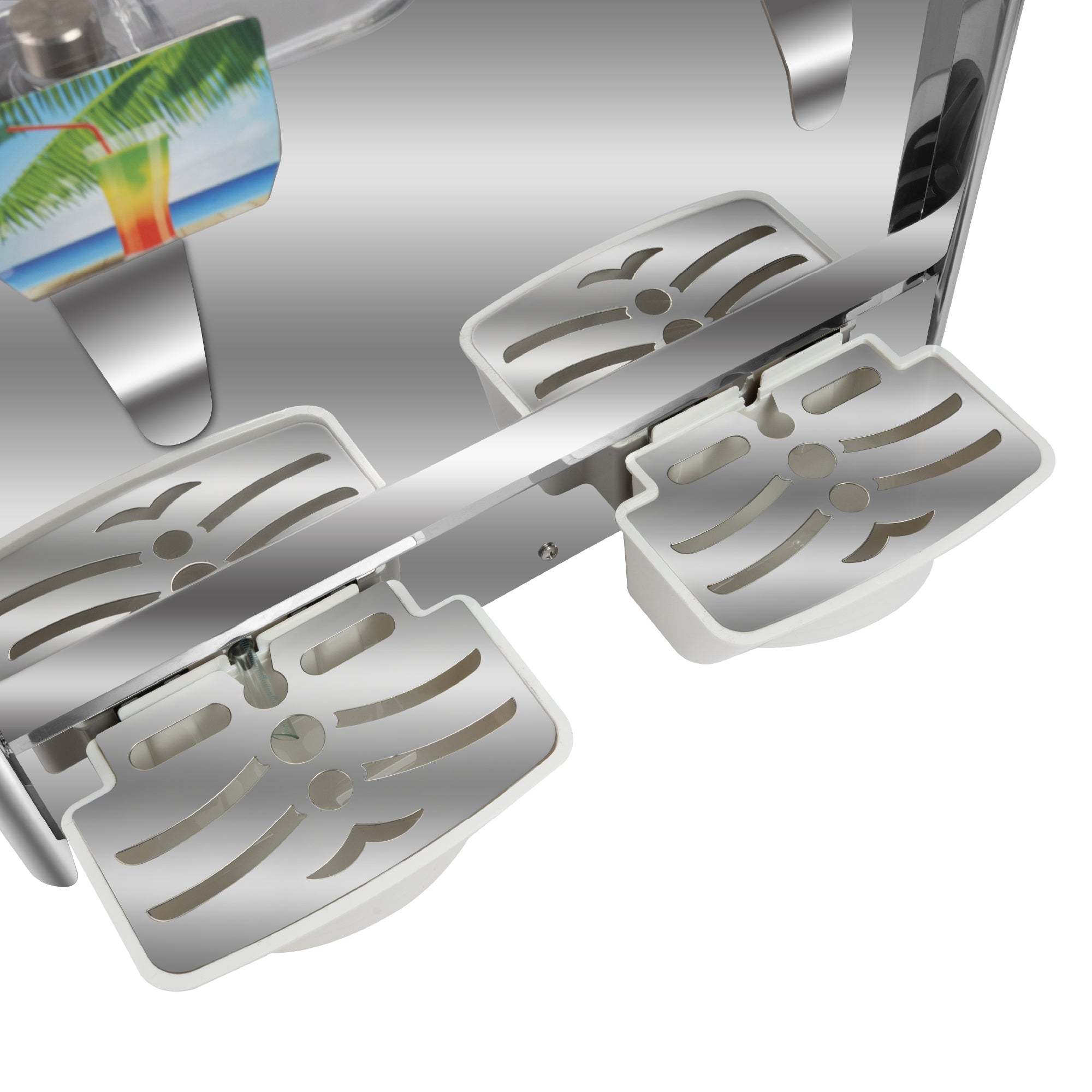 Close-up of the drip trays under the dispenser taps.