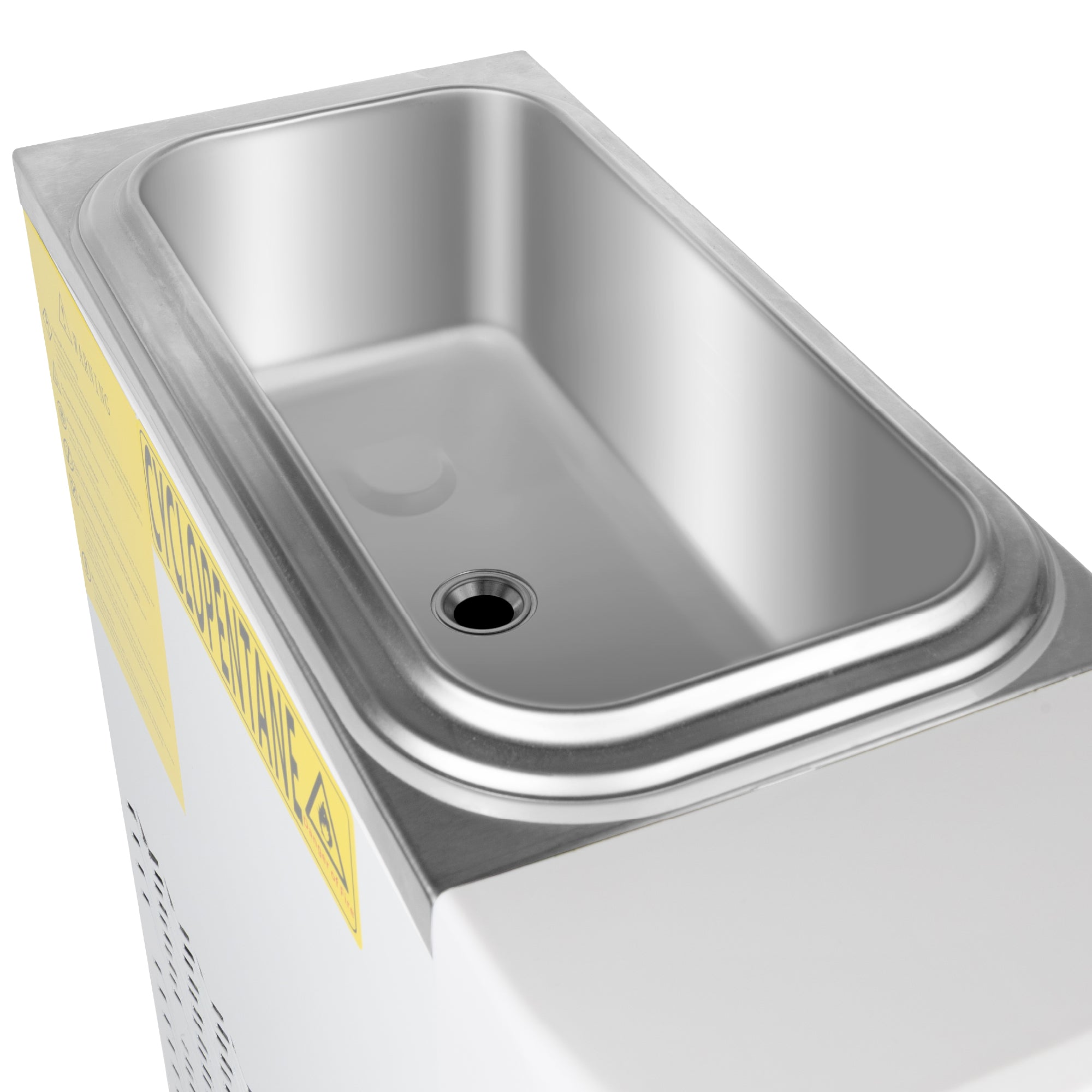 Top view of HAXRO Ice Cream Machine stainless steel mix hopper for ice cream or yogurt base.