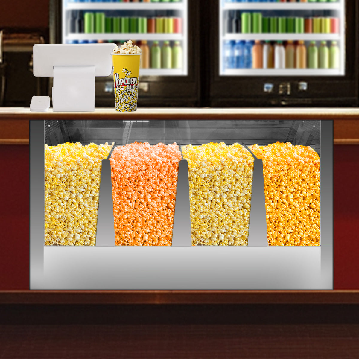 HAXRO Counter Display Popcorn Warmer 72oz-60L - 4 Compartments