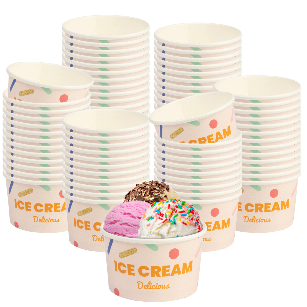 DEXLO 8oz Ice Cream Tubs 3 Scoops - Pack of 1000