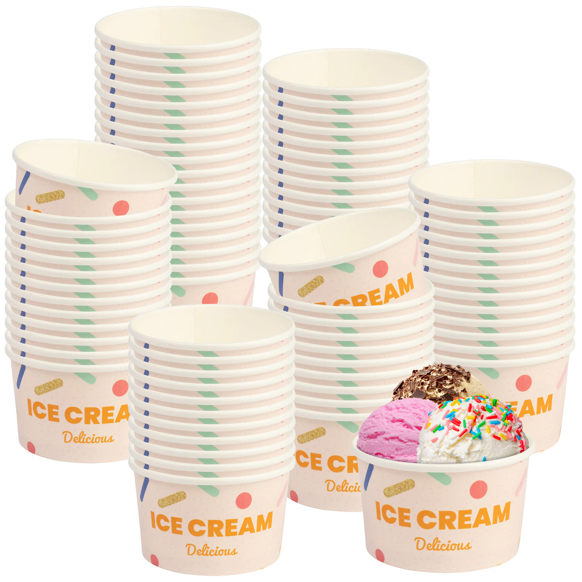 DEXLO 8oz Ice Cream Tubs 3 Scoops - Pack of 1000