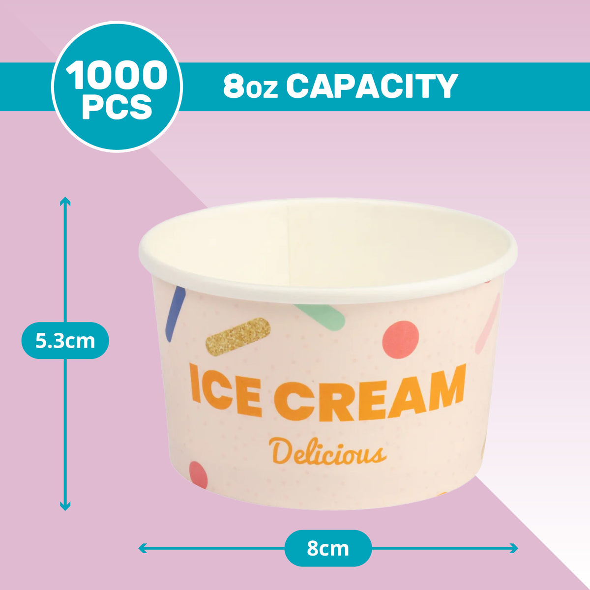 DEXLO 8oz Ice Cream Tubs 3 Scoops - Pack of 1000