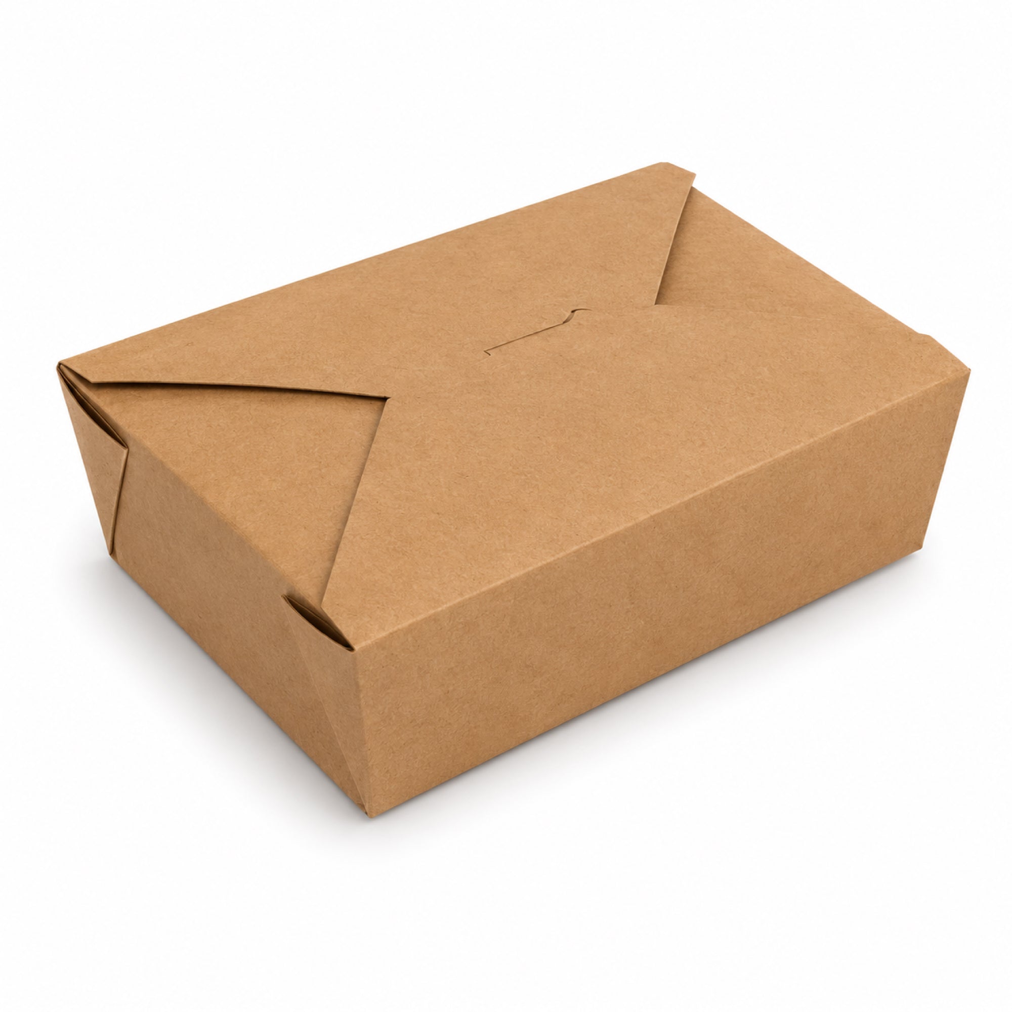 A closed, brown cardboard box with a simple folding design.