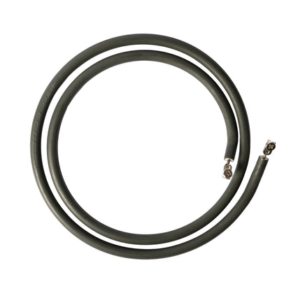 Coiled black cable on a white background