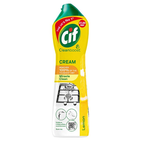 Cif Cream bottle with lemon scent on a white background