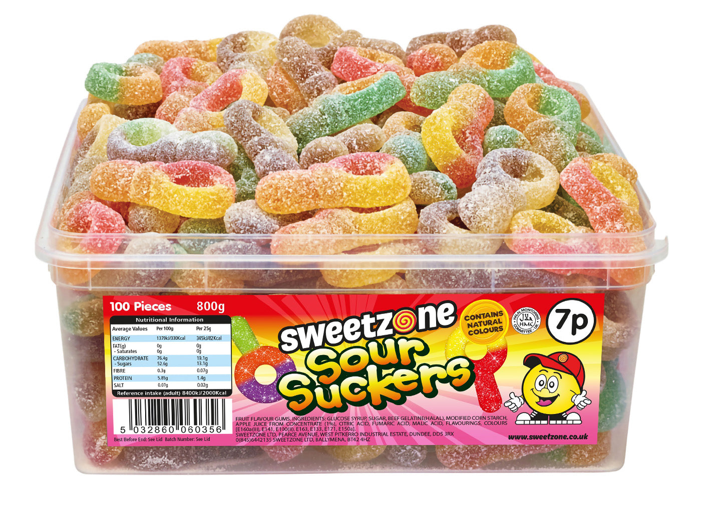 Sweetzone Sour Suckers 7p Tub 800g