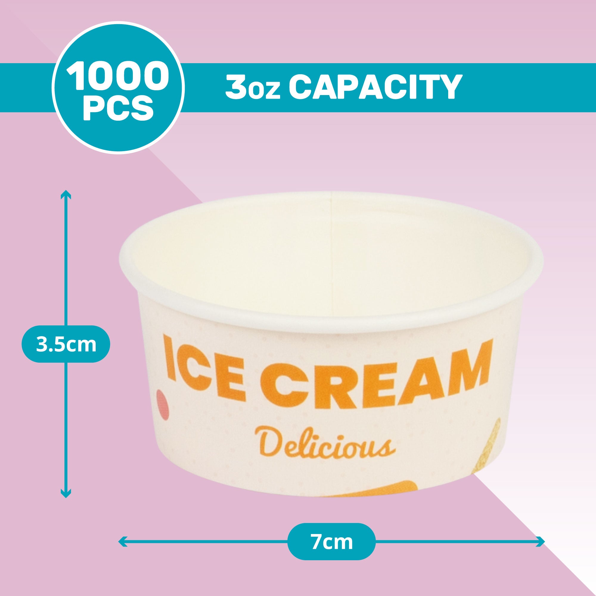 DEXLO 3oz Ice Cream Tubs 1 Scoop - Pack of 1000