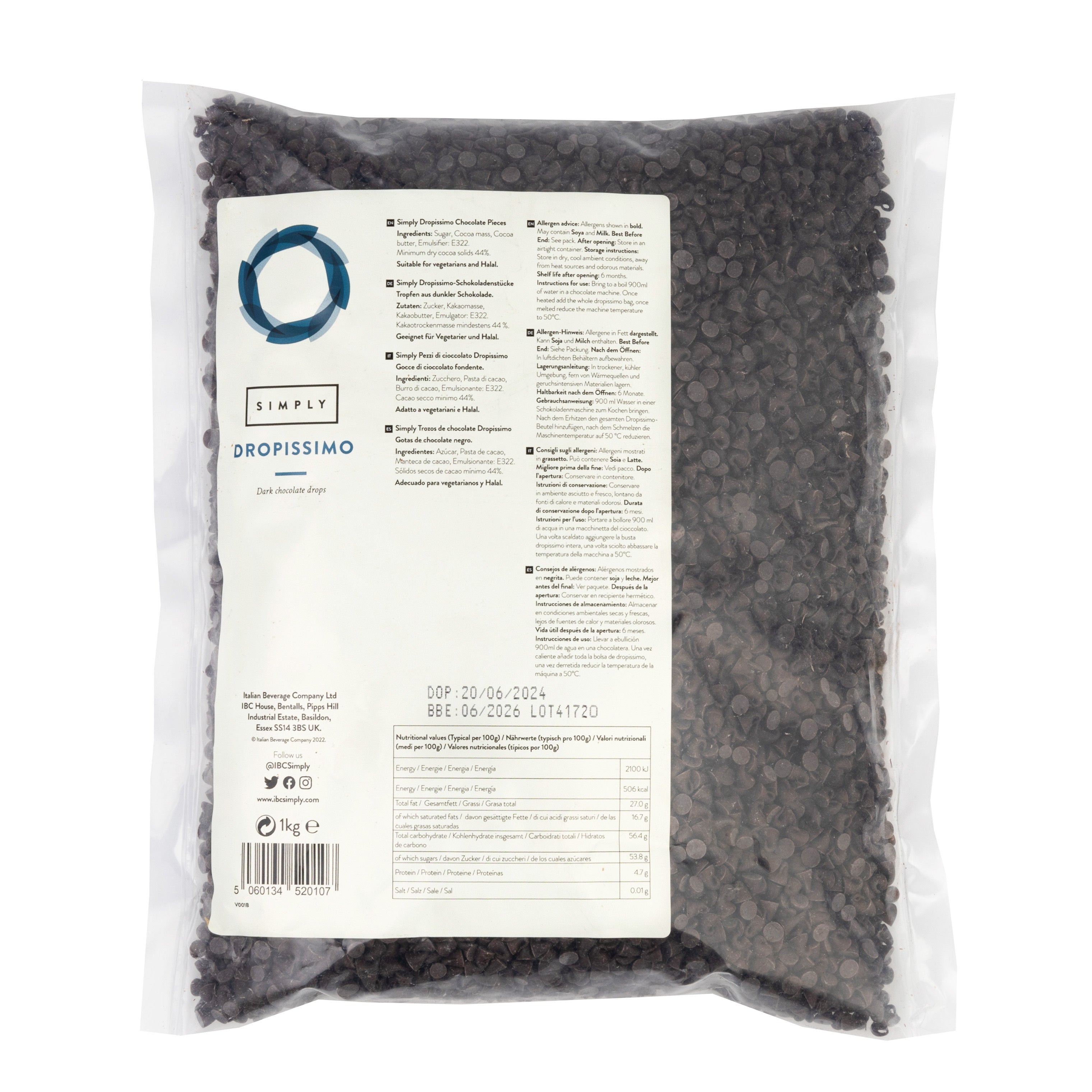 Simply Dropissimo Chocolate Drops 1kg Bag