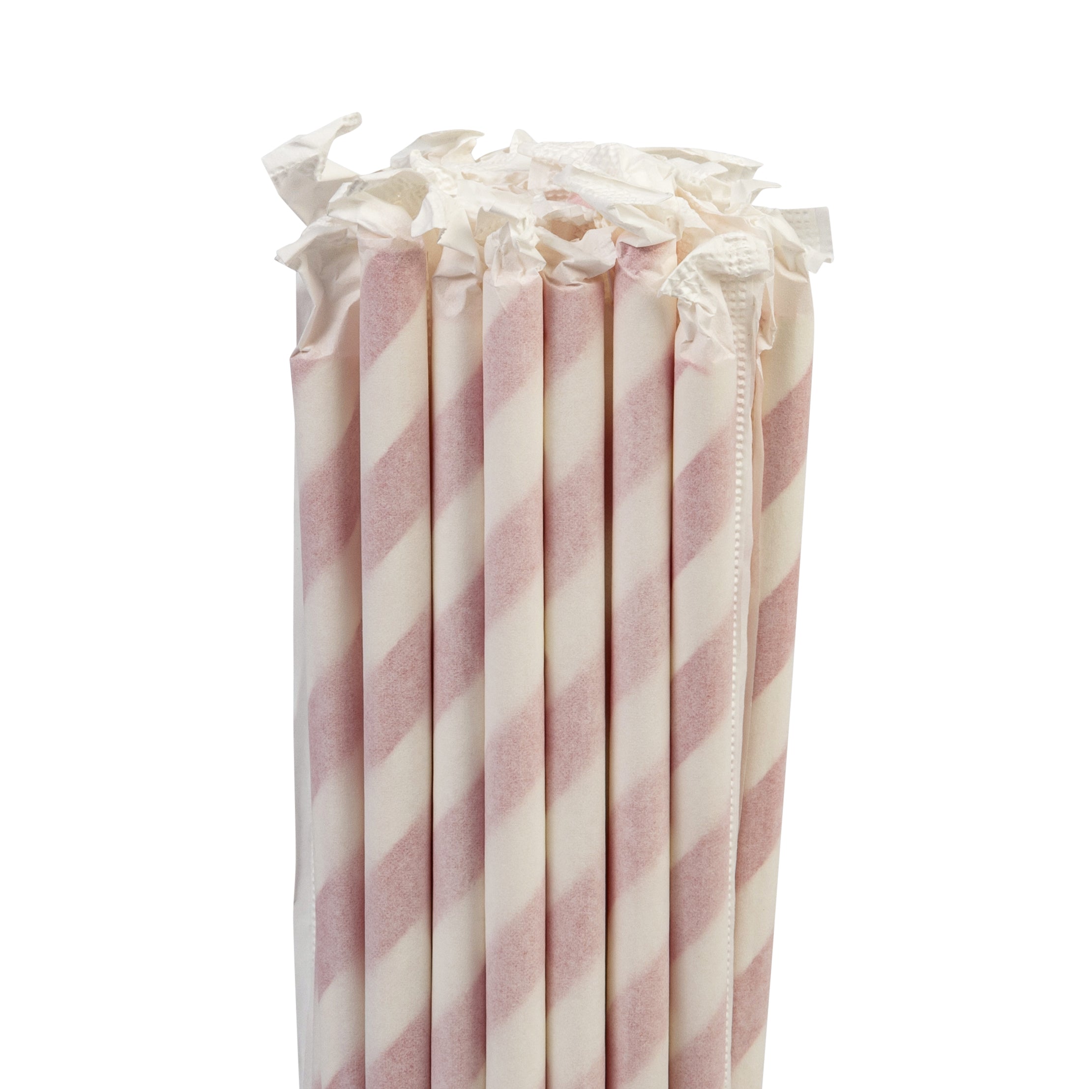 Straight Straw Paper (200x6mm/8") Red Stripe (Paper  Wrapped) Biodegradable