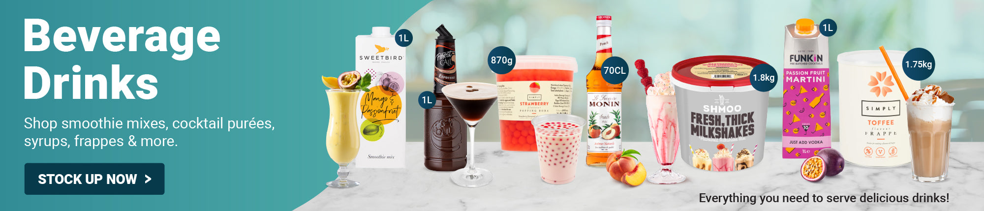 Beverage Drinks, Smoothies, Cocktail Purees, Syrups, Frappes, Mixes, Milkshakes