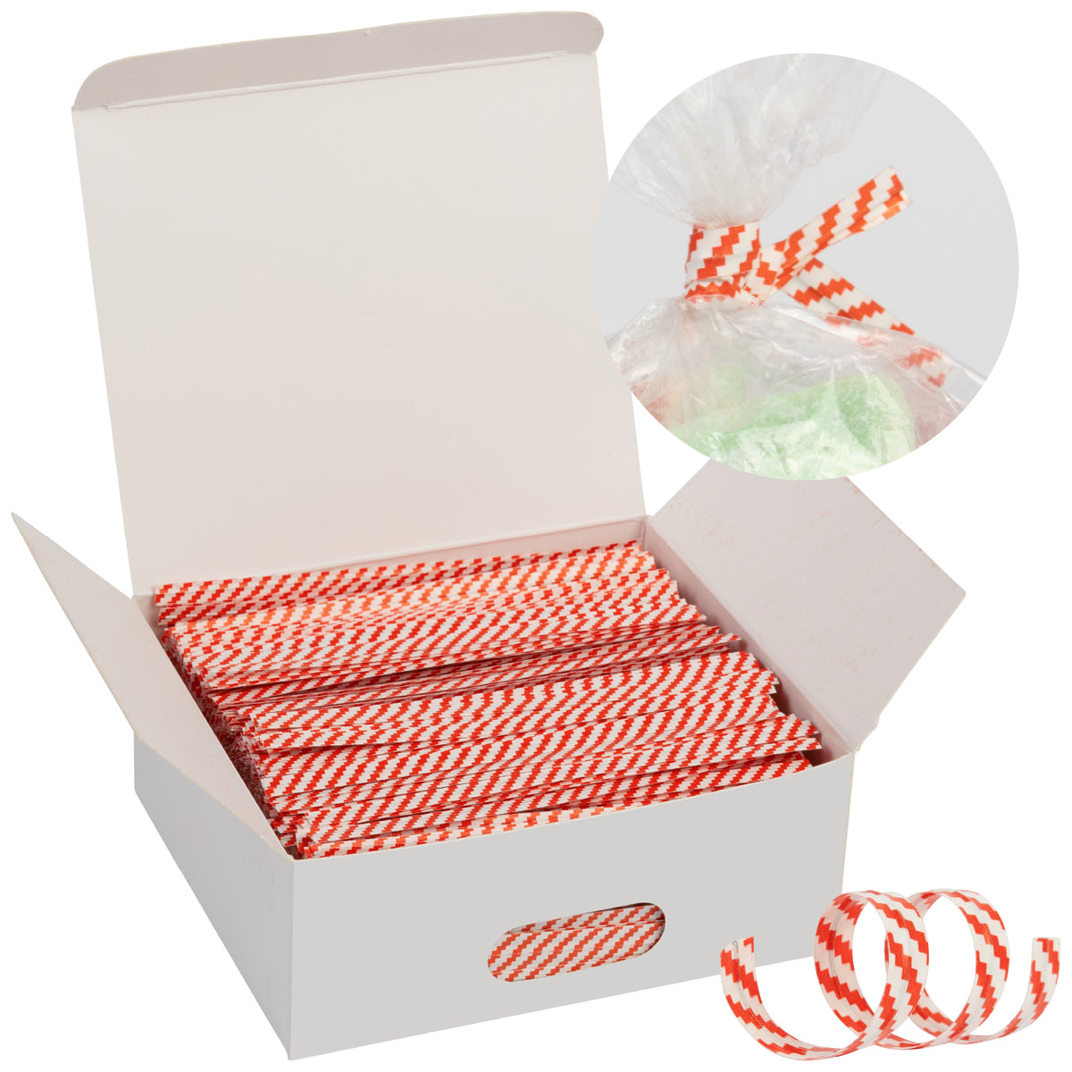 DEXLO Red and White Striped Twist-Tie - Pack of 2,000