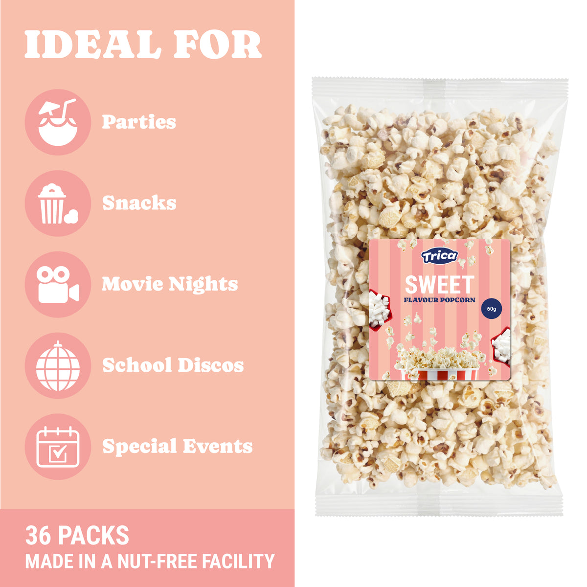 TRICA Ready To Go Sweet Popcorn 60g - Pack of 36