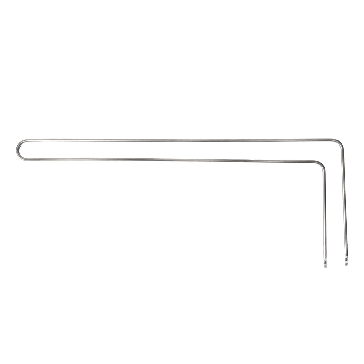 Thin metal rod bent into a U-shape, viewed from the side. The rod is minimalist, sleek, and set against a plain white background.