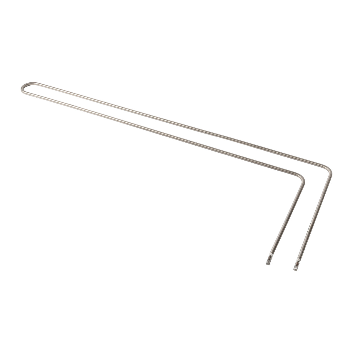 Silver-colored metal loop legs on a white background, bent at right angles. Their sleek design suggests modern furniture or support structures.