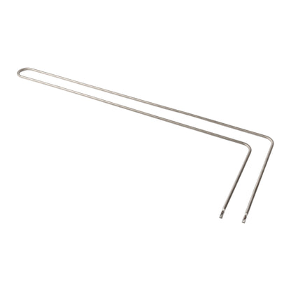 Silver-colored metal loop legs on a white background, bent at right angles. Their sleek design suggests modern furniture or support structures.