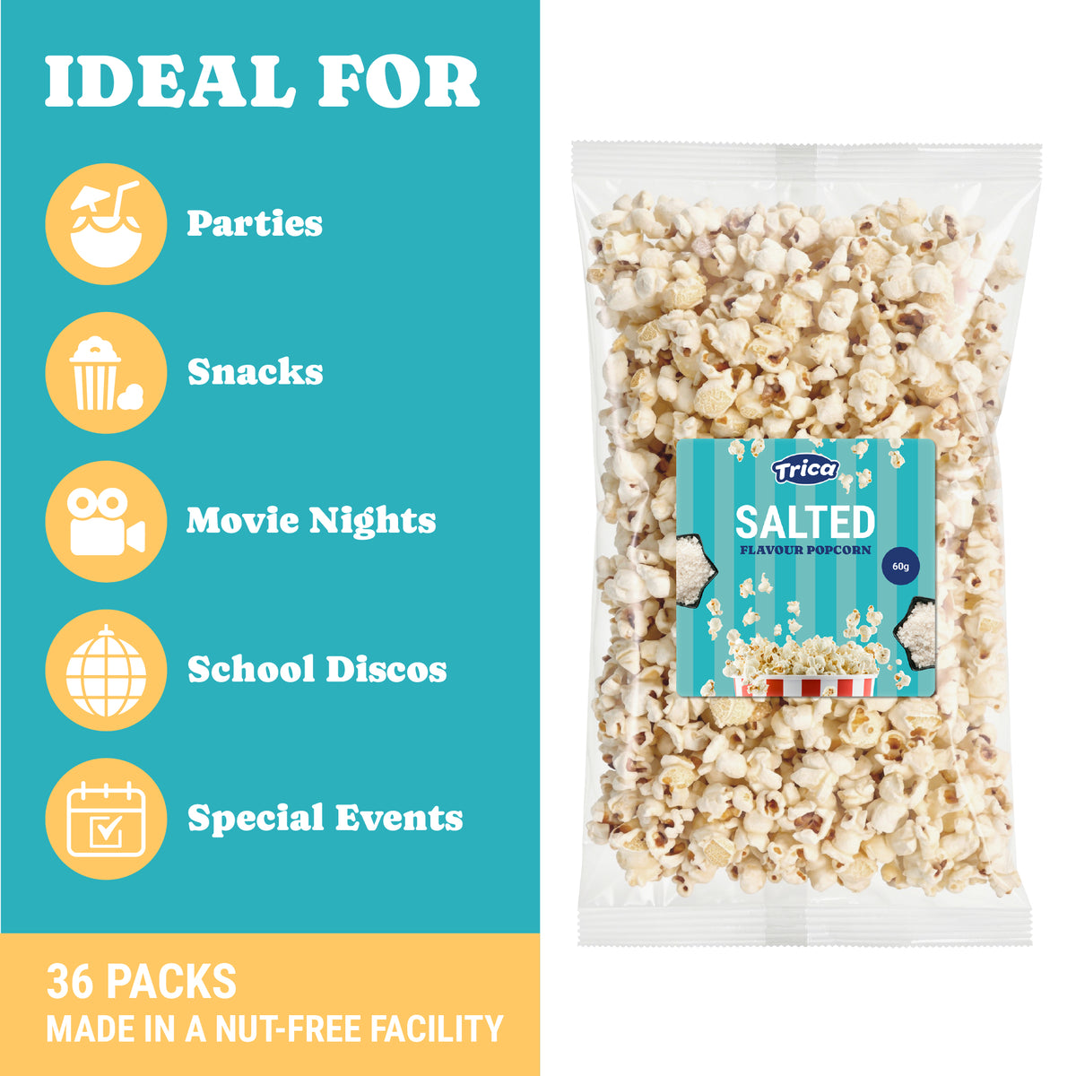 TRICA Ready To Go Salted Popcorn 60g - Pack of 36