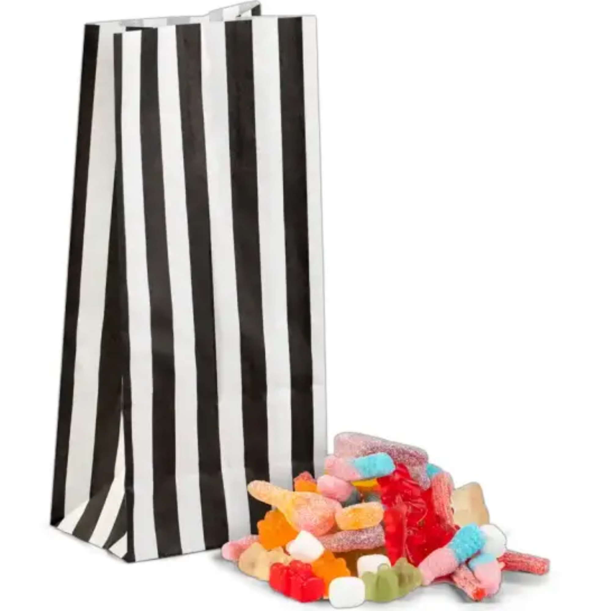 Feefo Black Stripe Pick n Mix Paper Bags [11cmx 24cm + 7.5cm] - Case of 100