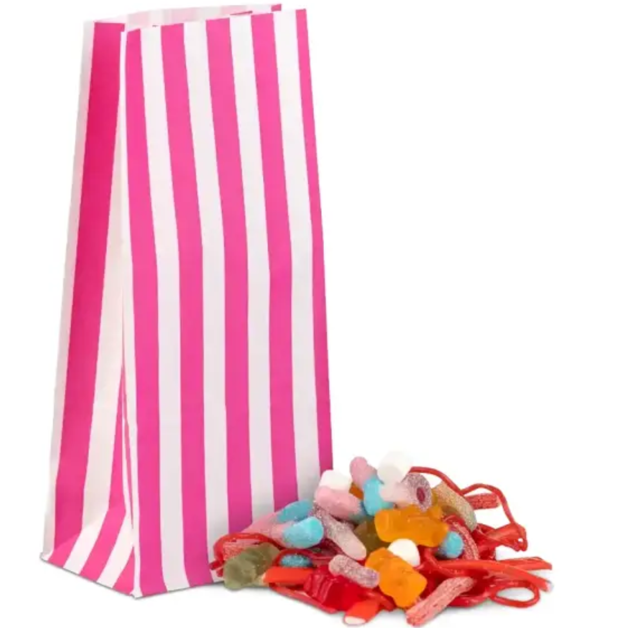 Feefo Pink Stripe Pick n Mix Paper Bags [11cm x 24cm + 7.5cm] - Case of 100