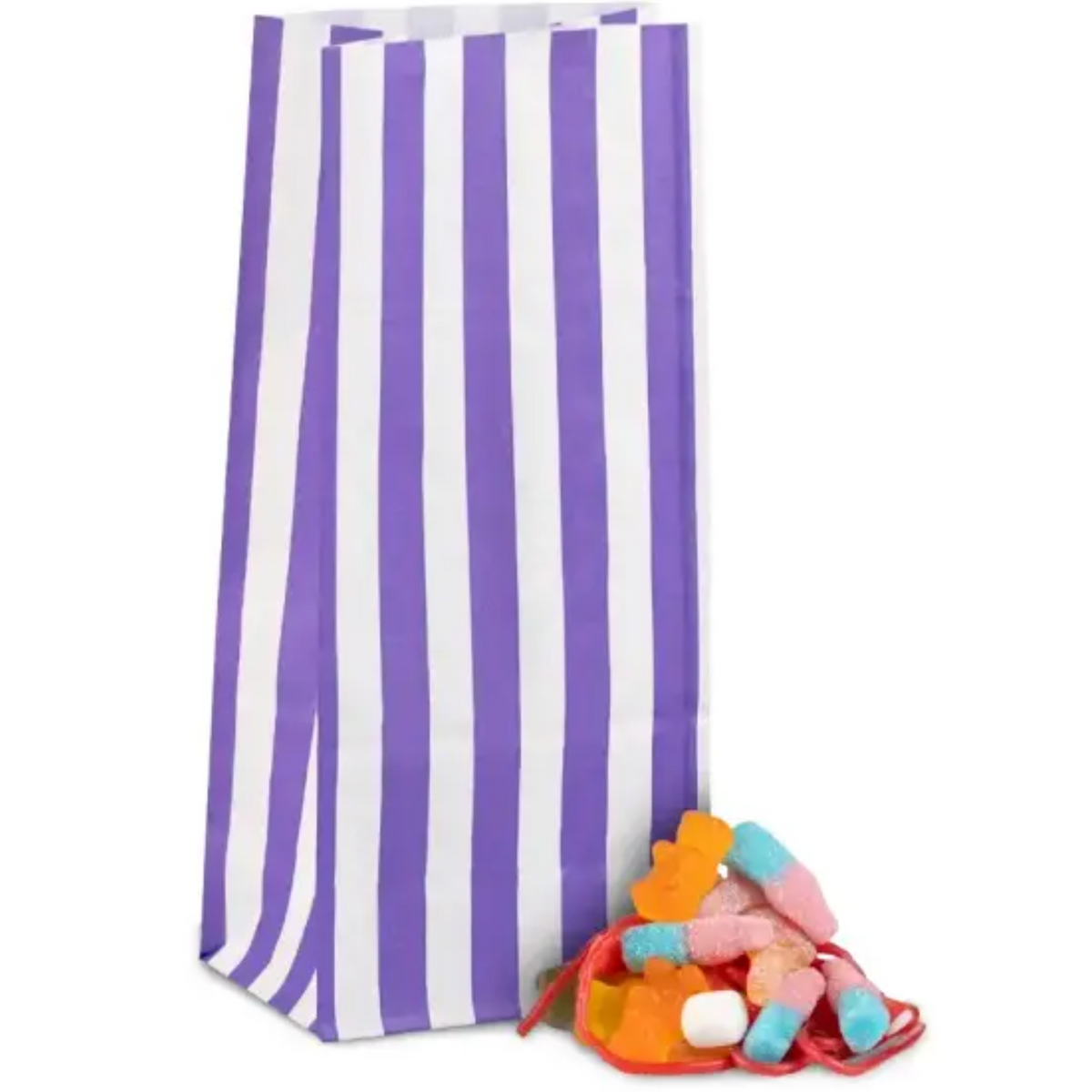 Feefo Purple Stripe Pick n Mix Paper Bags [11cm x 24cm + 7.5cm] - Case of 100