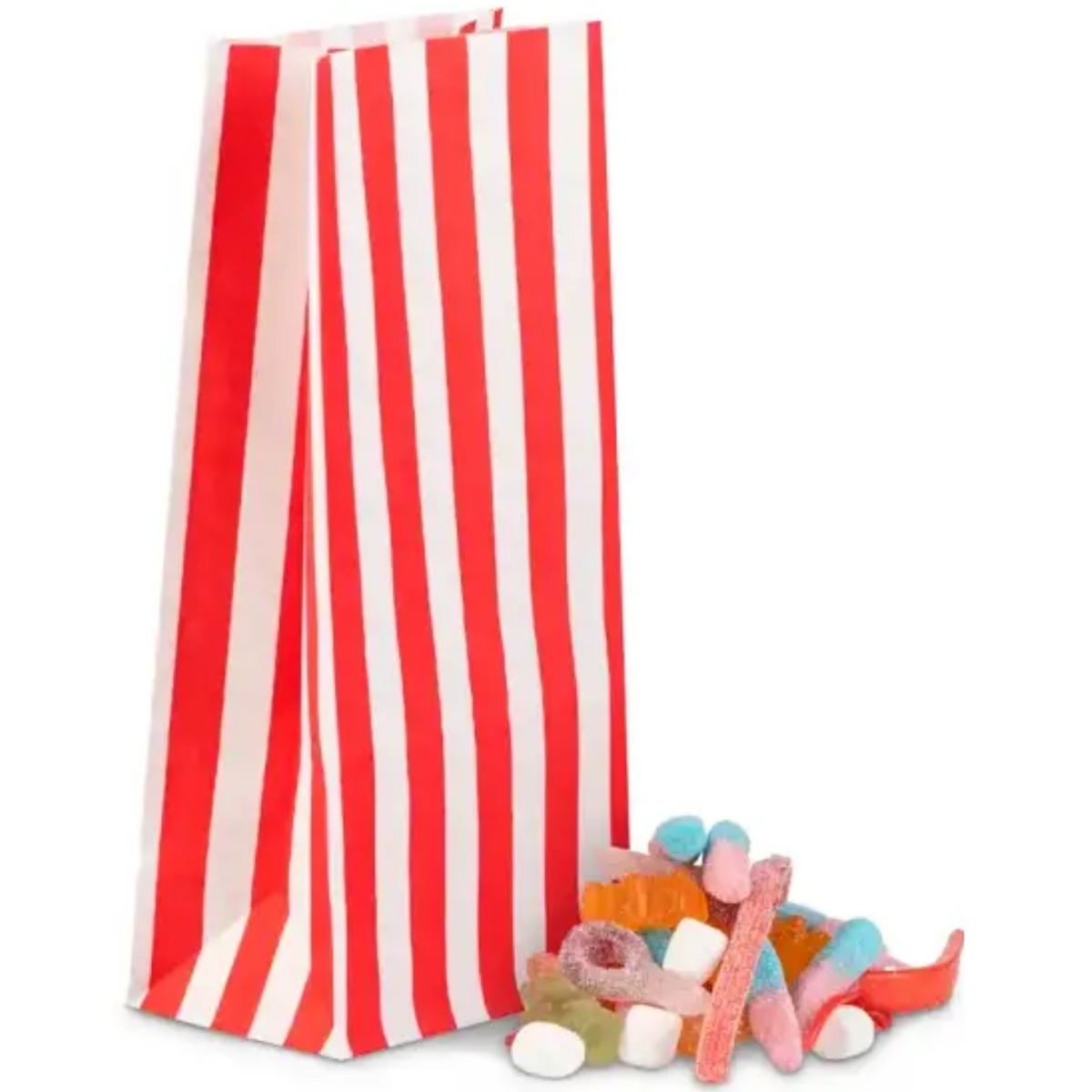 Feefo Red Stripe Pick n Mix Paper Bags [11cm x 24cm + 7.5cm] - Case of 100