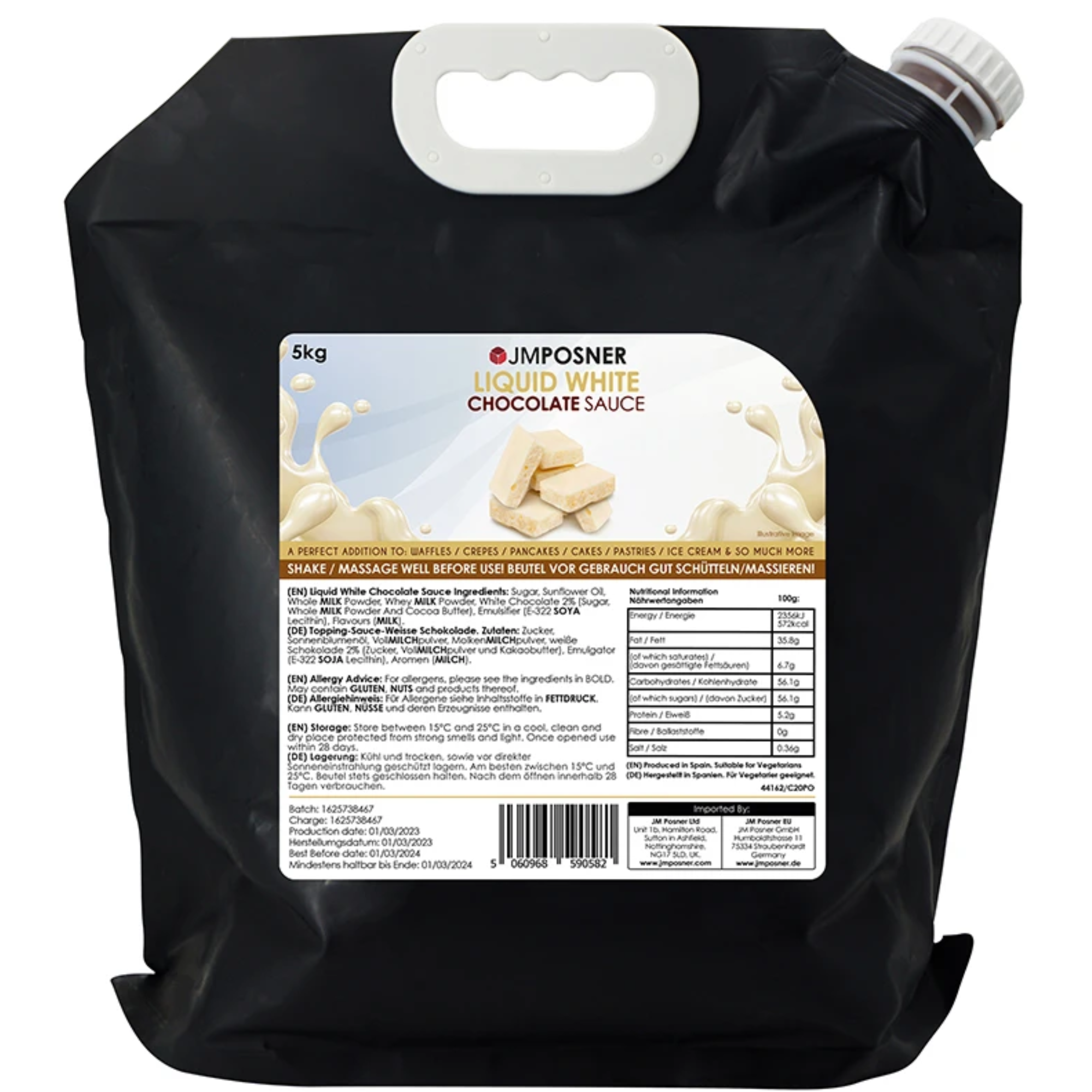 JMPOSNER Liquid White Hazelnut Flavour Chocolate Sauce 5KG