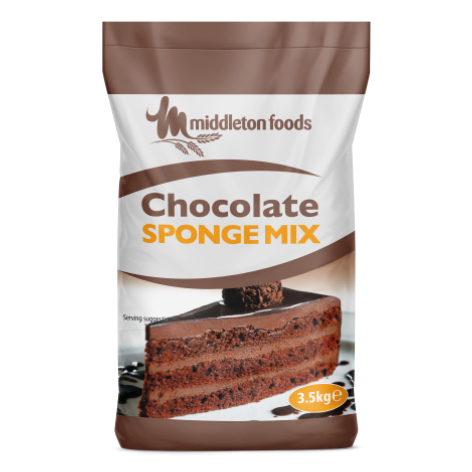 Bag of Middletons Chocolate Sponge Mix, formulated for professional use—produces rich, moist chocolate sponge with just water added, ideal for cakes, puddings, and large-scale catering.