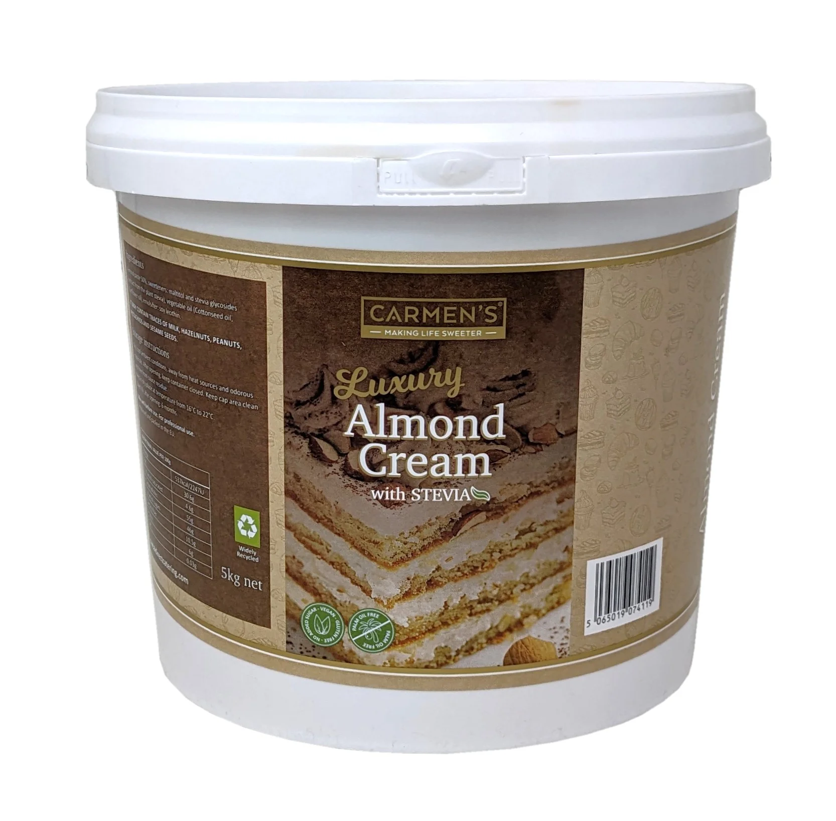Carmen’s Luxury Almond Butter Cream 5 kg tub smooth almond paste cream for baking and desserts