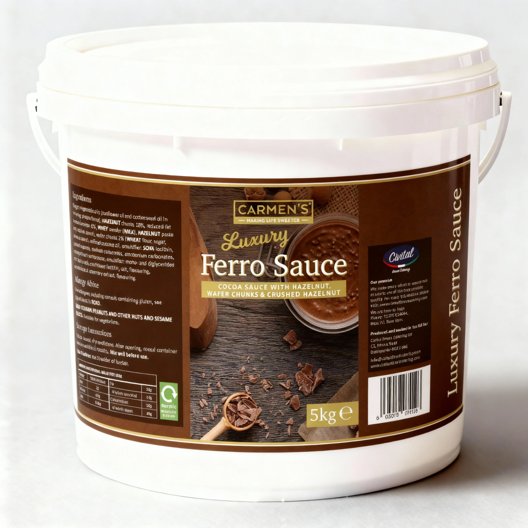 Cocoa Sauce with Hazelnut, Wafer Chunks & Crushed Hazelnut, Topping Sauce, Ferro Cream