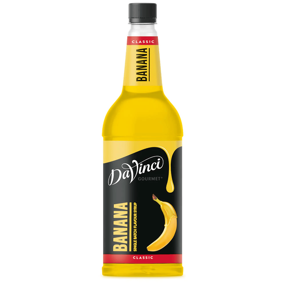 Banana Syrup 1L warm fruity flavour for coffee, tea, and desserts, case of 6 bottles
