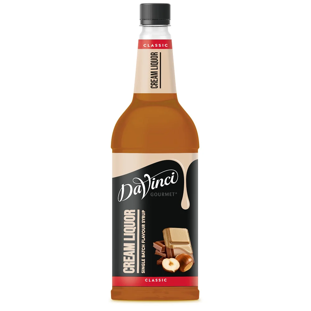 1L Cream Liqueur Syrup bottle for hot drinks and coffee, smooth creamy flavour, no artificial colours, case of 6