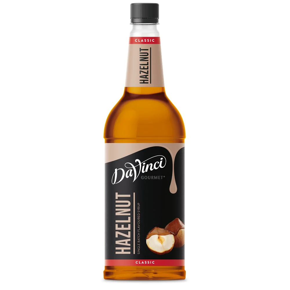 Hazelnut Syrup 1L warm nutty flavour for coffee, lattes, hot chocolate and tea, case of 6 bottles