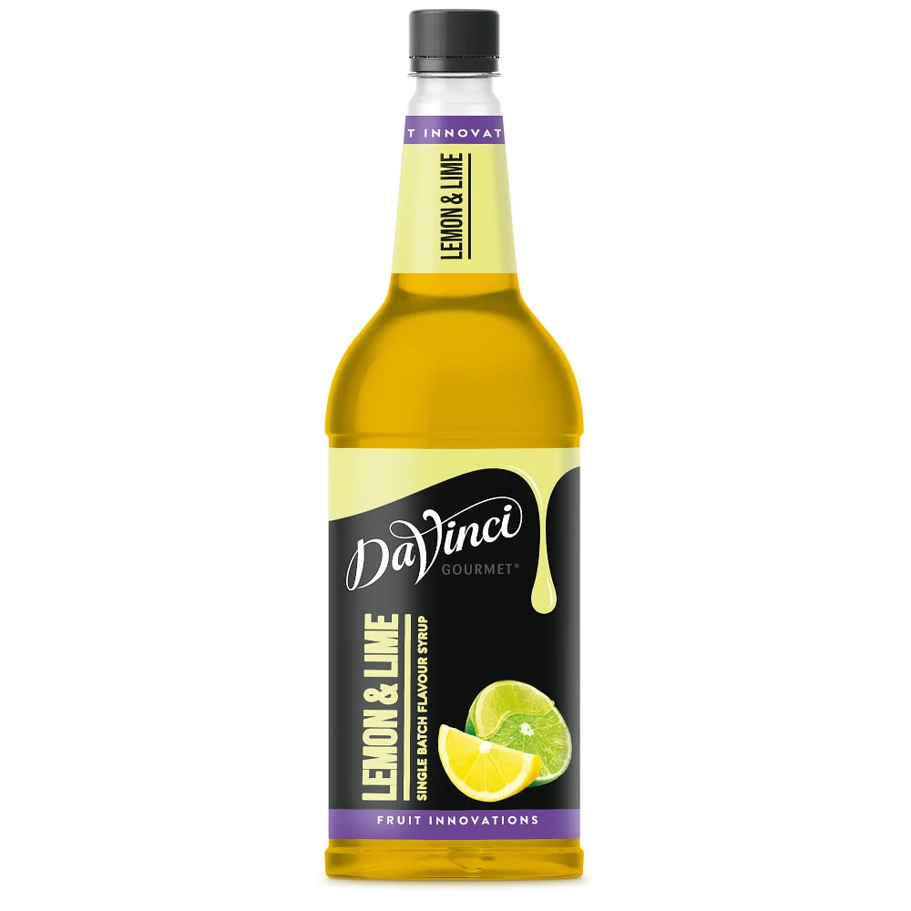 1L Lemon and Lime Syrup bottle with real fruit extract, citrus flavour for cold drinks, no artificial colours, case of 6