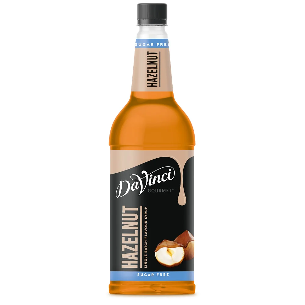 1L bottle of sugar-free hazelnut syrup with a rich, nutty flavour. Designed for hot drinks like coffee and tea, free from artificial colours and flavours. Case size 6 x 1L.
