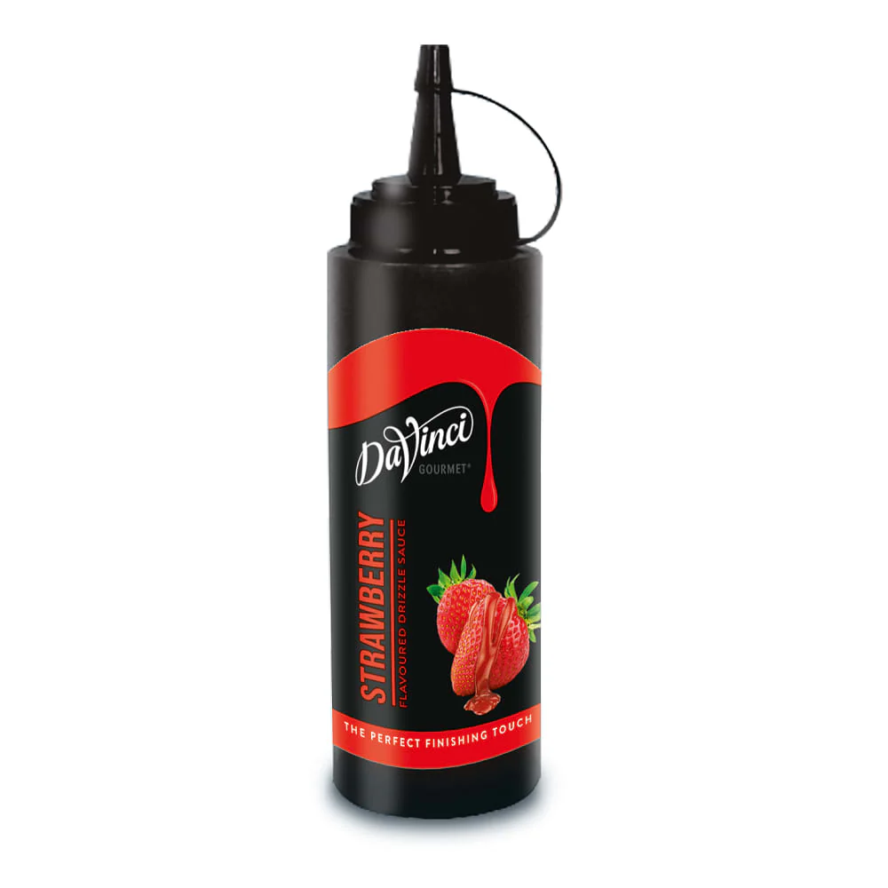 500g Strawberry Drizzle bottle for desserts, frappes, and latte art, fruity topping, no artificial colours, case of 12