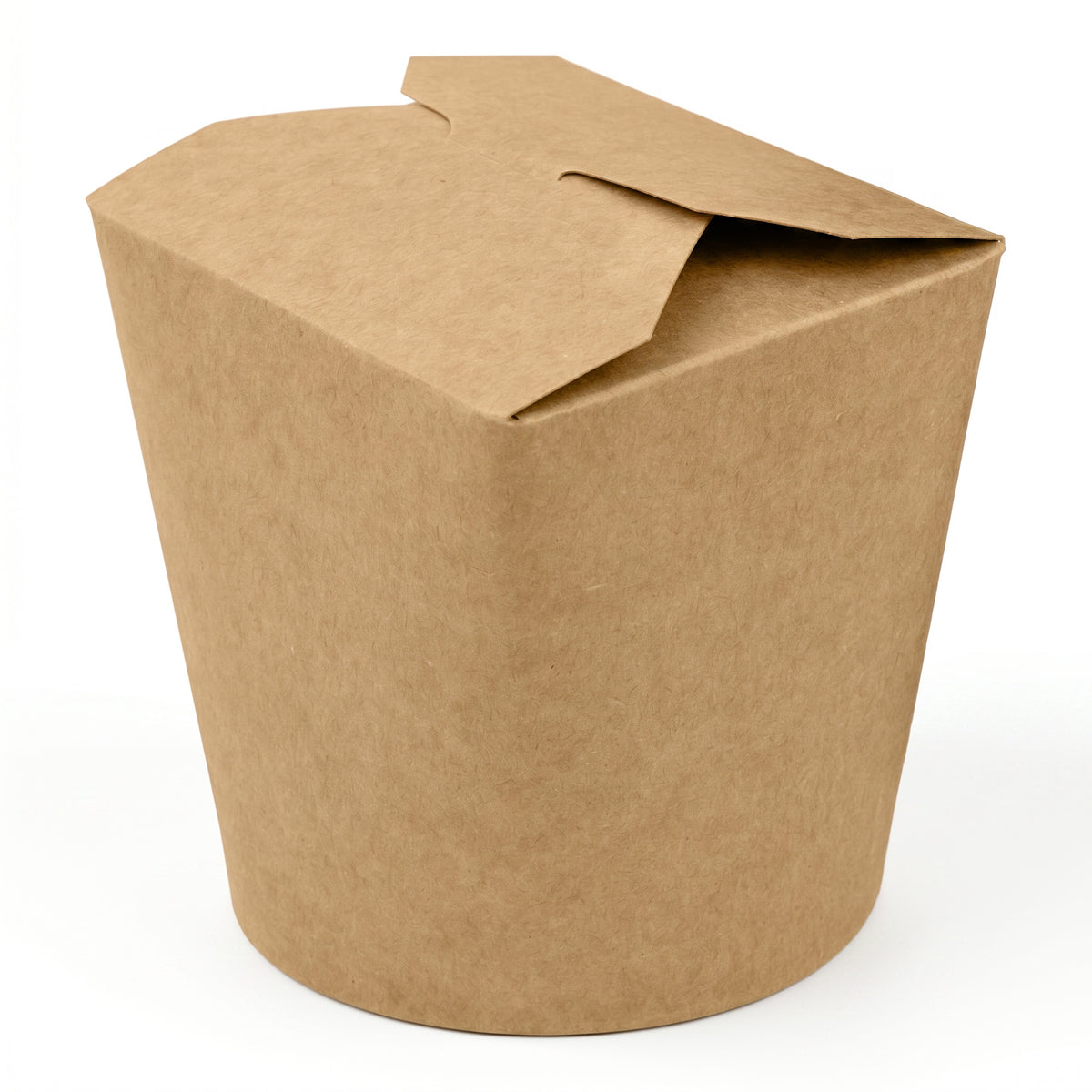Brown paper take-out container with a closed, folded top. The container is plain, with a minimalist, eco-friendly design and a matte texture.