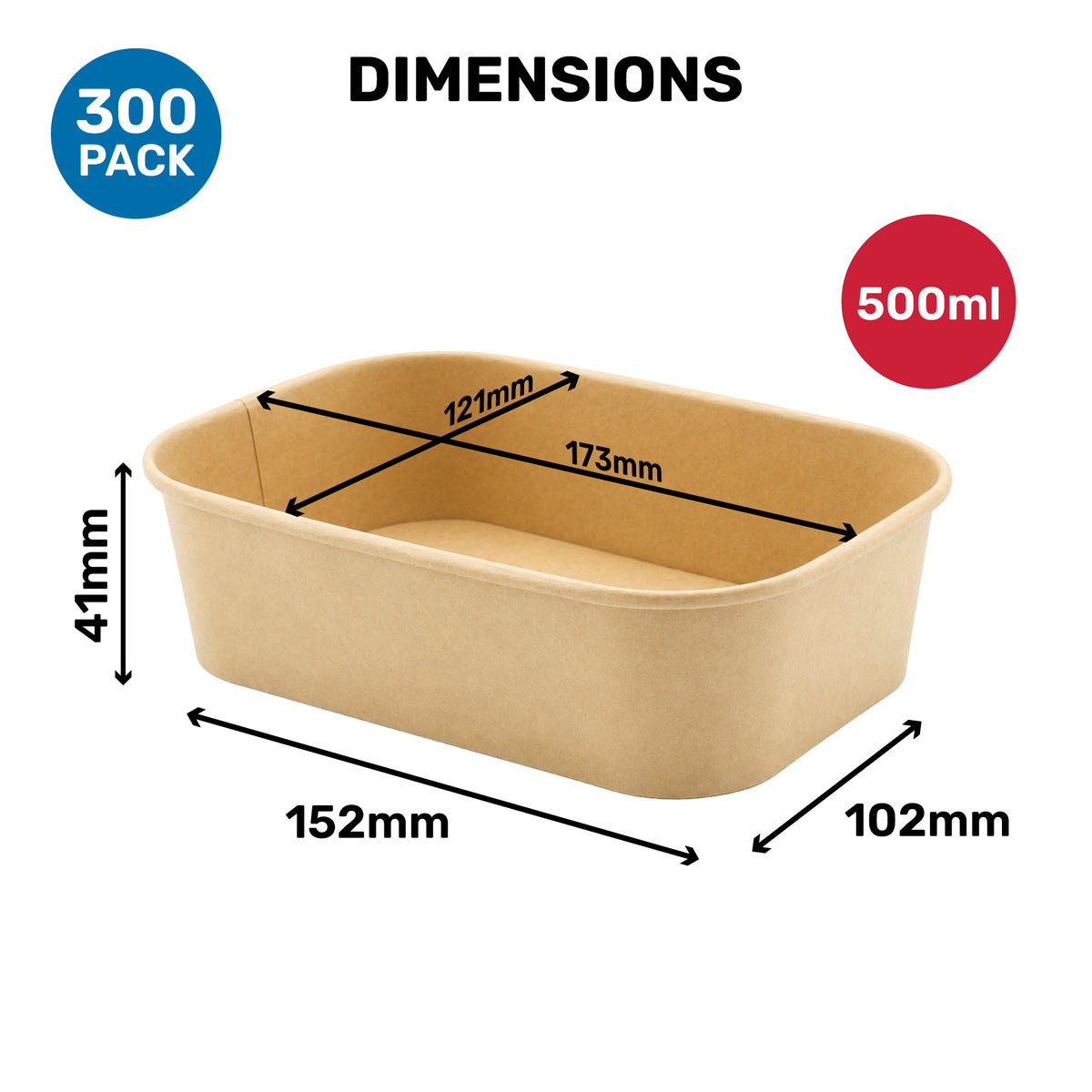 kraft brown container with dimensions labeled on a white background