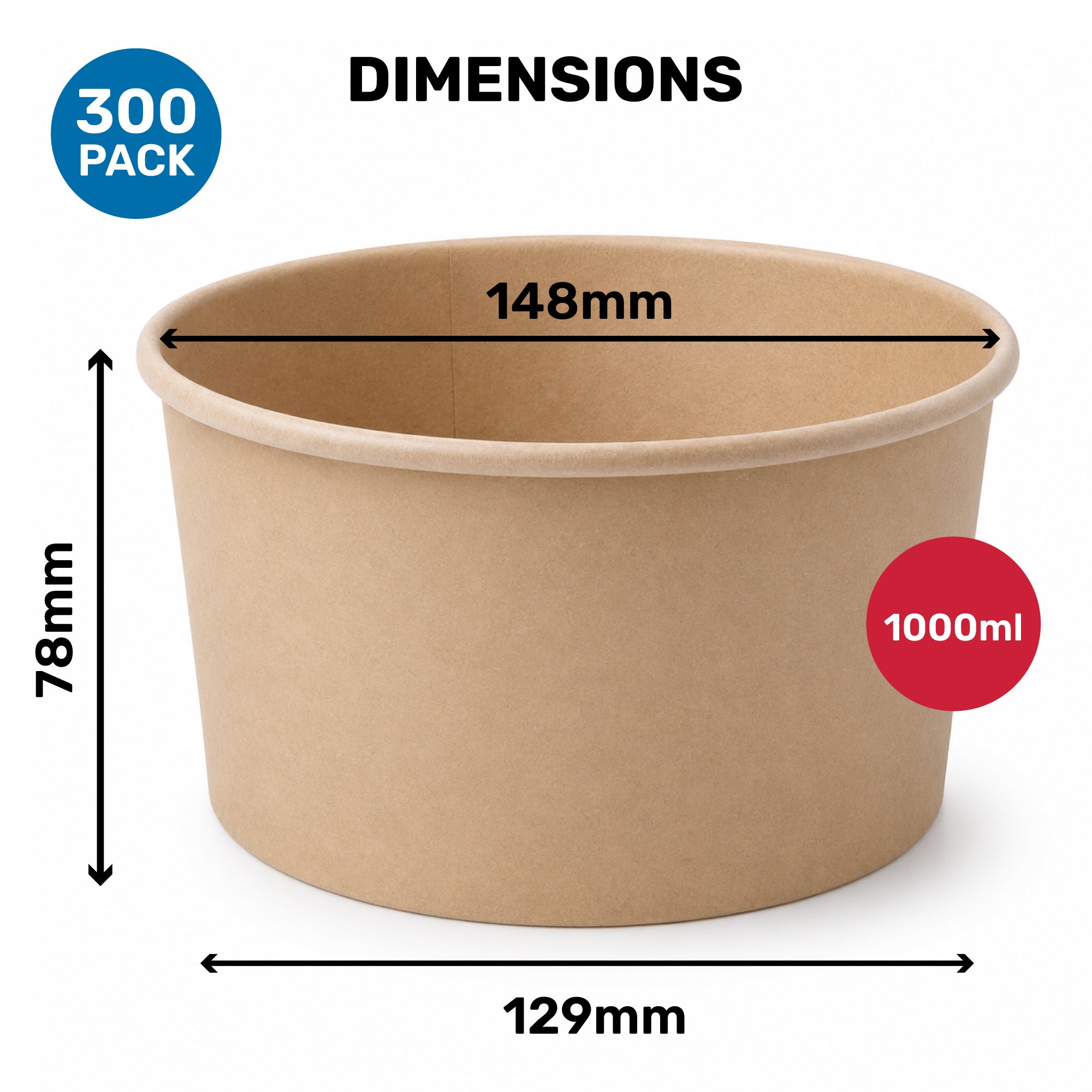 Brown paper cup with dimensions labeled on a white background