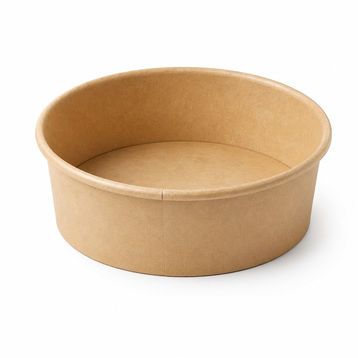 A round, biodegradable paper food container.